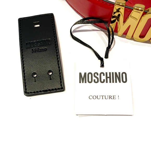 MOSCHINO Red Gold Logo Leather Belt NWT - Picture 13 of 15